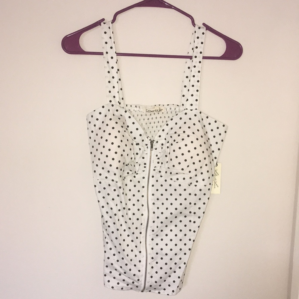 White with Black polka dots zip up camisole